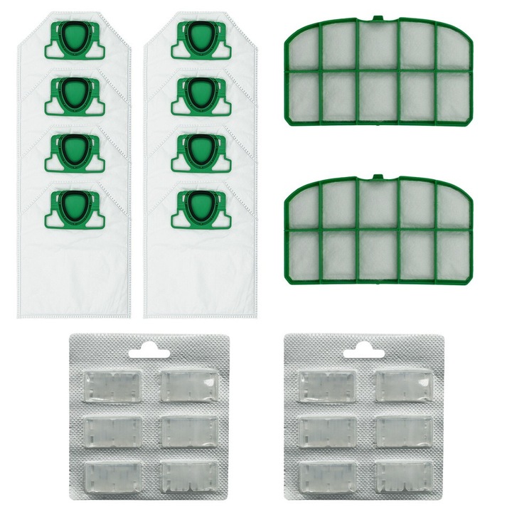 Set de accesorii pentru aspirator Vorwerk VK200: sac de praf, filtru, pre-filtru, difuzor de aroma, 12 piese, 31x26cm, 9.5x16.5cm