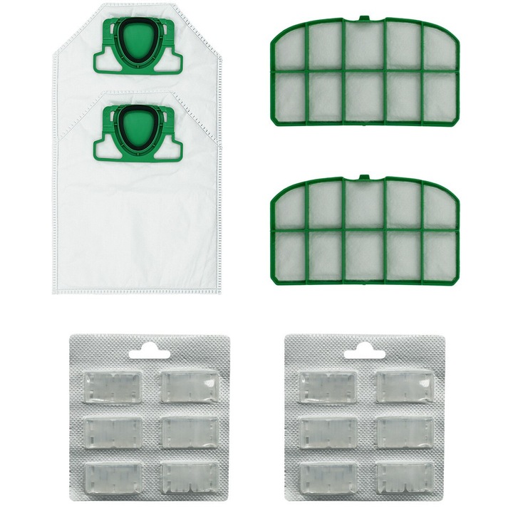 Set de accesorii pentru aspirator Vorwerk VK200: sac de praf, filtru, prefiltru, difuzor aromaterapie, 31x26cm, 9.5x16.5cm
