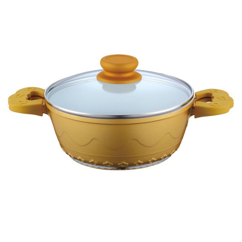 Cratita aluminiu interior ceramic Peterhof, 4 L, Capac, Galben