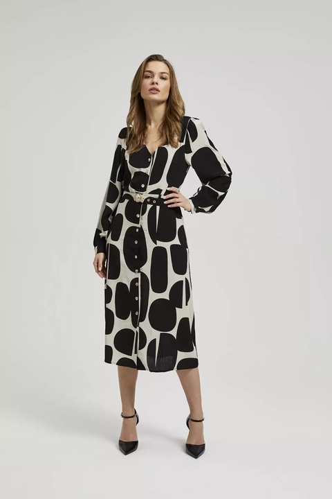 Черна рокля с дълги ръкави и колан, Черен