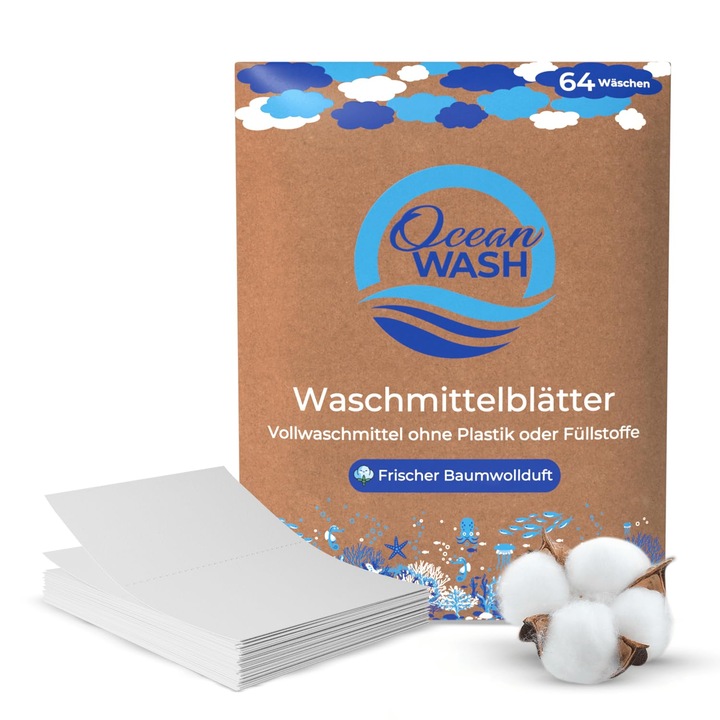 Foi detergent de rufe OceanWash, 64 spălări, biodegradabile, parfum proaspăt, universale