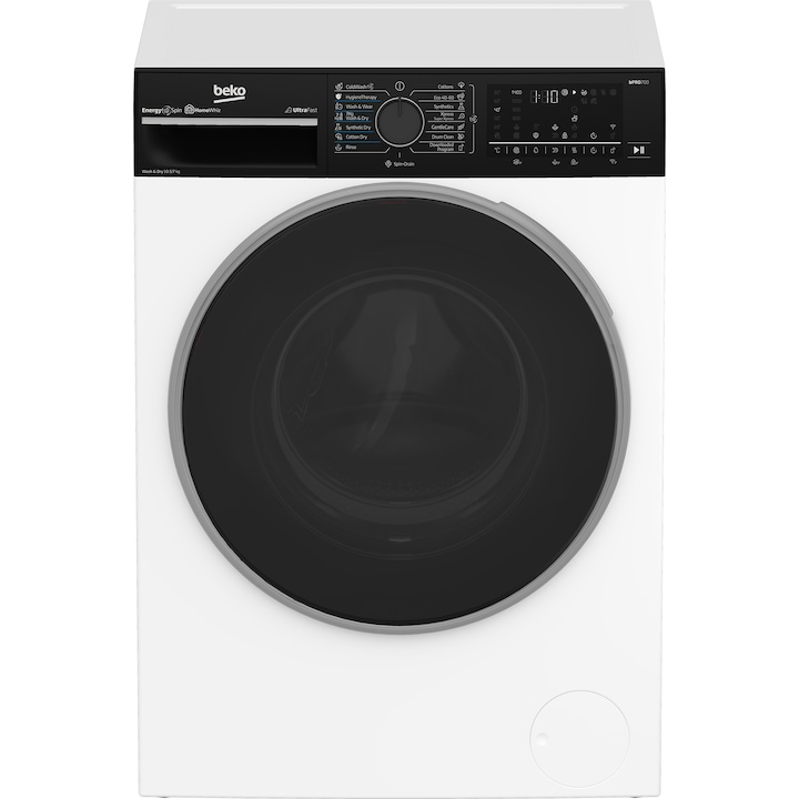 Пералня със сушилня Beko B7DFT6105447WBPBES, 10.5/7 кг, 1400 RPM, Клас D, HomeWhiz, Дигитален дисплей, 15 програми, Защита за деца, Бяла