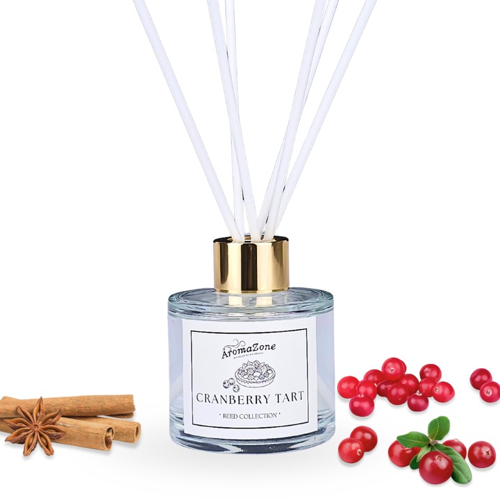Odorizant camera cu betisoare, AromaZone, CRANBERRY TART - Merisoare, Scortisoara, Lemn de Santal, Handmade, Baza de Parfum ECO-FRIENDLY, raza parfumare 25-35mp, 120ml (NET)
