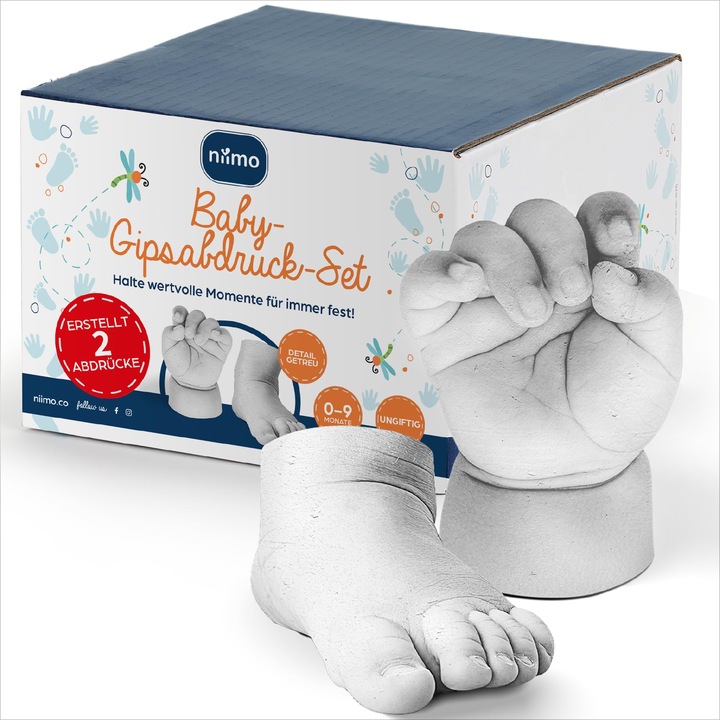 Set amprente bebeluși, NIIMO, mulaj 3D pentru mână și picior, non-toxic, cadou pentru nou-născuți