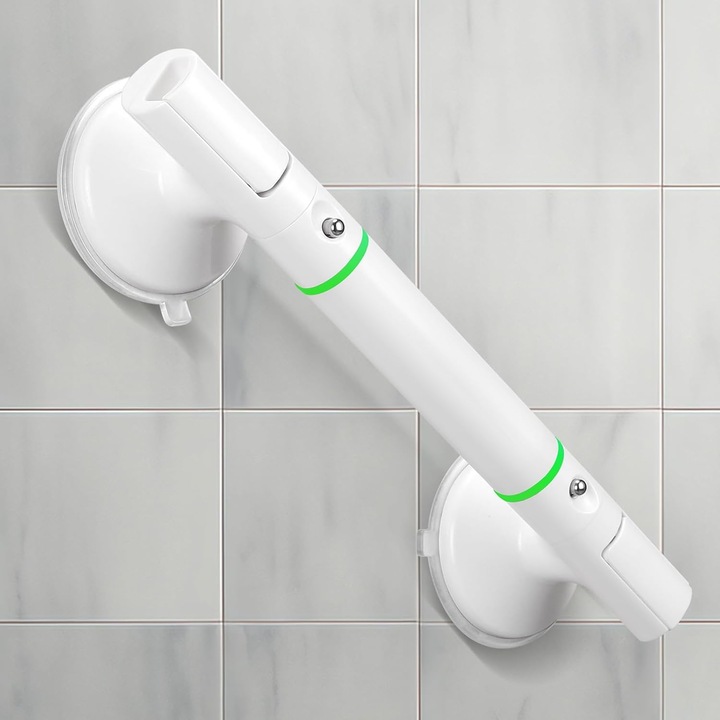 Комплект от 2 дръжки за баня, Bedee®, Противоплъзгащи, Устойчиви на корозия, Силна вендуза, не е необходимо пробиване, С луминисцентен пръстен, Подходящи за бани и домашно ползване, 9.5*36см, Сребрист