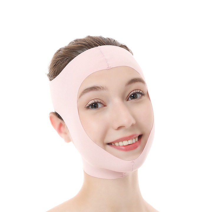 Masca V-Lifting cu curea reglabila pentru barbie, masca anti-ridare pentru barbie dubla, roz