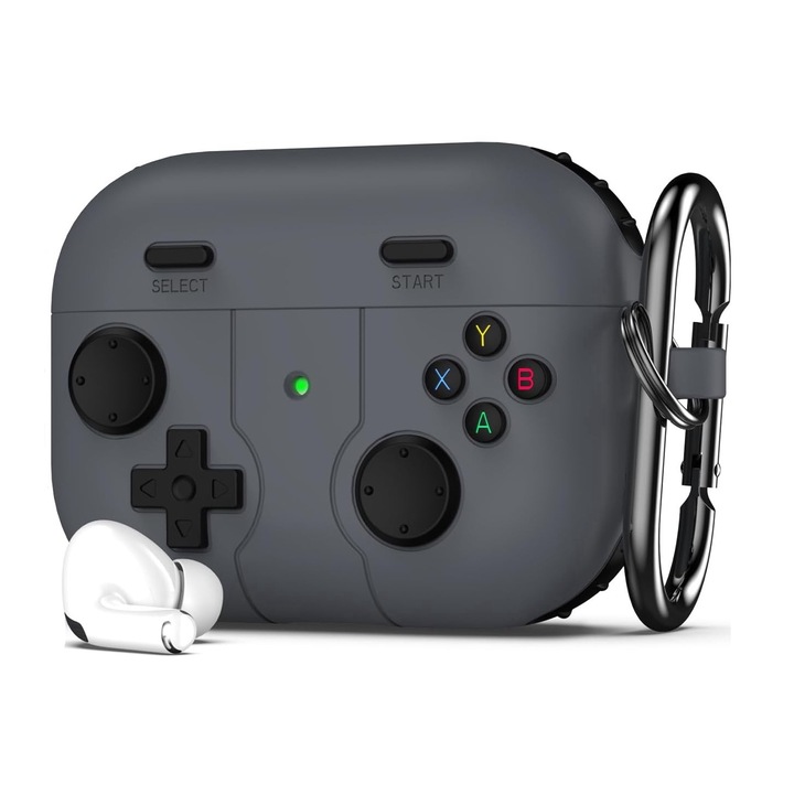 Husa Protectie Din Silicon Compatibila Cu Airpods Pro2, Sarphia Store, cu Breloc Carabina, Gri