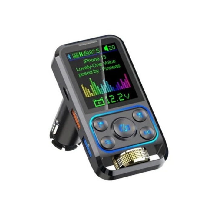 Transmitator FM Bluetooth 5.3 pentru masina, 48W, incarcare rapida QC/PD 3.0, apeluri hands-free, suport U Disk, card TF