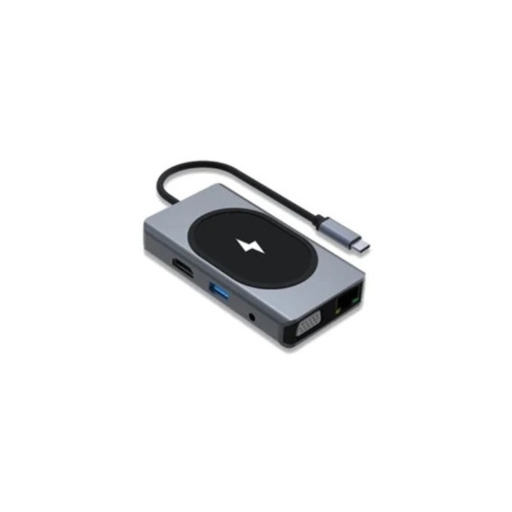 Hub, 9-in-1, Saisiyiky, cu incarcare wireless, multifunctional
