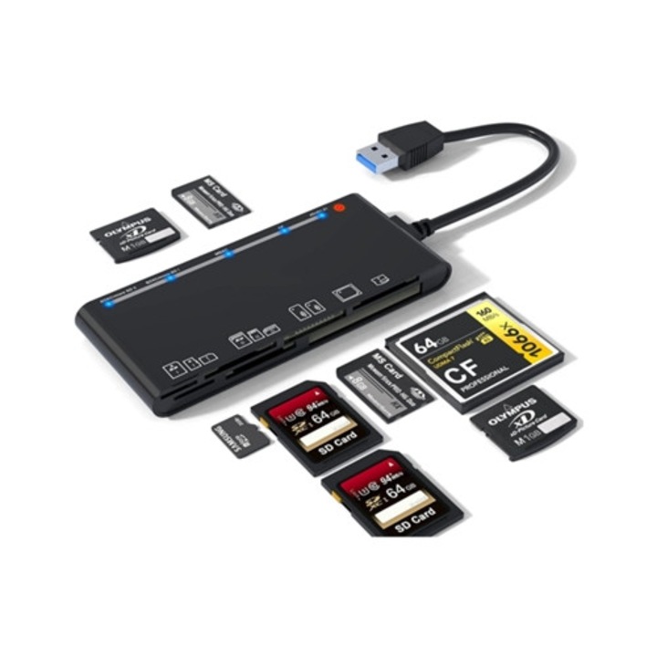 Четец на карти 7-в-1 USB 3.0, адаптер за CF, SD, XD, MS, TF, Micro SD, SDHC, SDXC