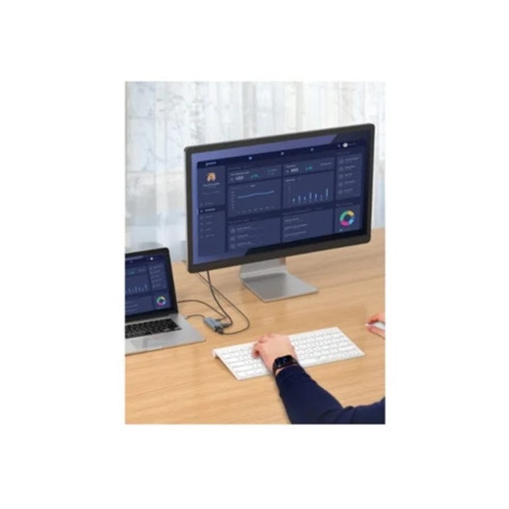 Hub USB-C 6-in-1 cu Ethernet, 4K HDMI, 2 porturi USB, 100W, gri