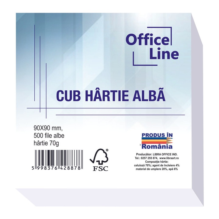 Cub hartie alba certificata FSC 9X9 cm 500 file OFFICE LINE