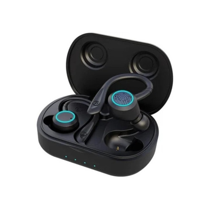 Vezeték nélküli fülhallgató, érintőgombos, fekete