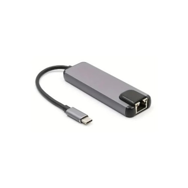 Hub USB C 5 az 1-ben, RJ45 1000 Mbps, 4K, alumínium