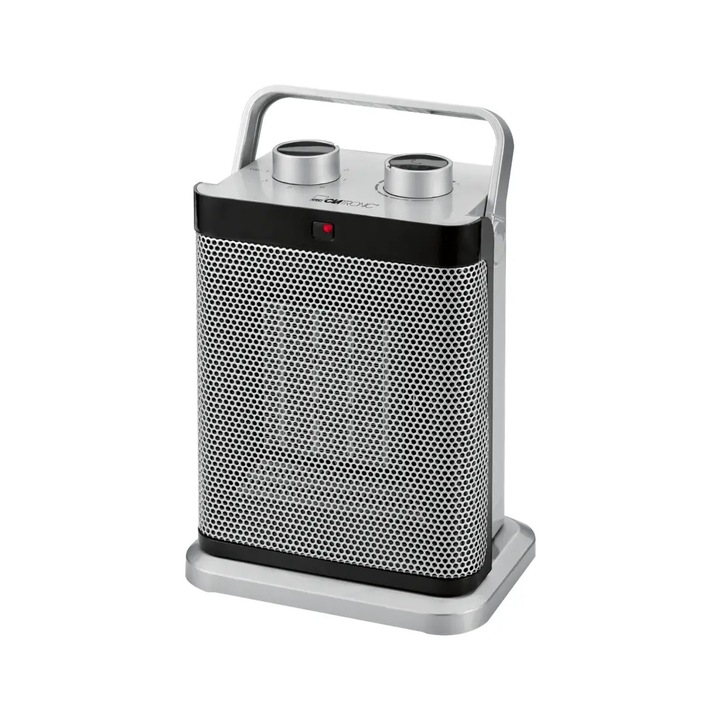 Aeroterma electrica de podea Clatronic, 2 trepte de viteza, ideal pentru iarna/vara, functie ventilatie, oscilatie comutabila, termostat, protectie supraincalzire, maner ergonomic, indicator luminos, 1500 W, argintiu
