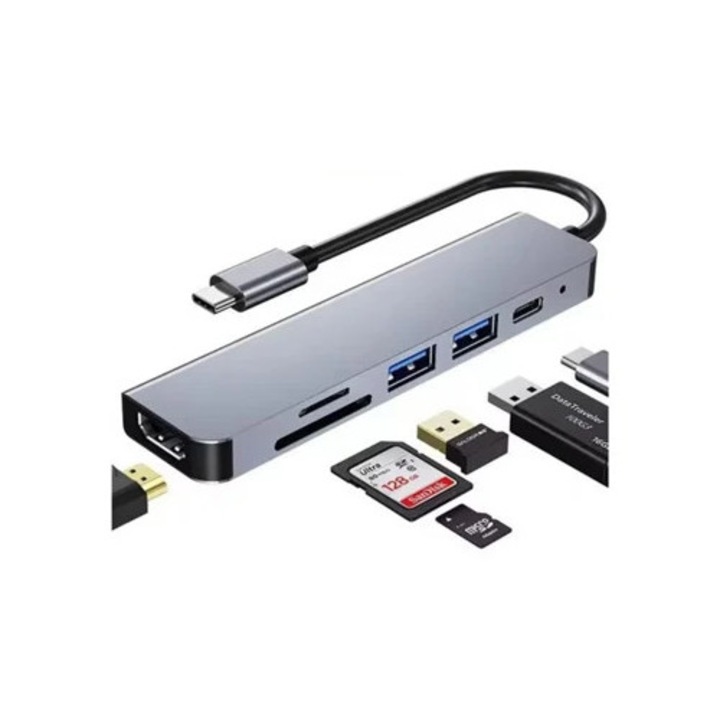 Statie de andocare multifunctionala cu 6 porturi USB, adaptor de alimentare, splitter de porturi de incarcare