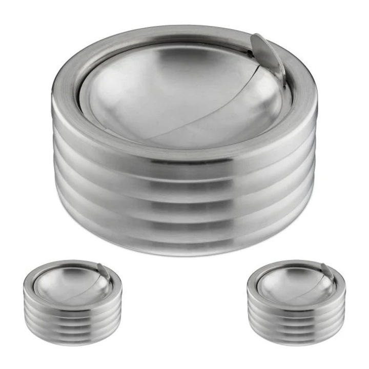 Három elegáns hamutartó szett, Northix, matt rozsdamentes acél, légmentesen záródó fedéllel, sokoldalú design