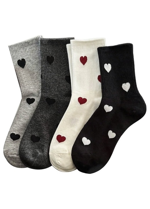 Дамски чорапи Notekisskai, комплект от 4 чифта, със сърцевиден принт, многоцветни, Един размер INTL