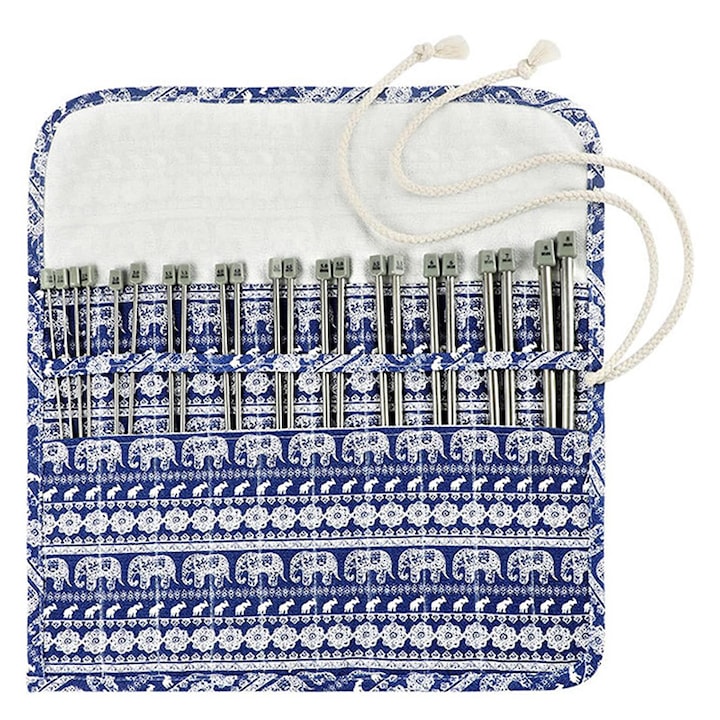 Set 22 ace de tricotat din otel inoxidabil Notekisskai, albastru, 25cm