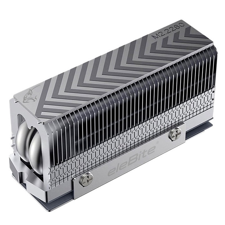 Radiator pasiv M.2 elebite, 65000 mm, 2 tuburi incalzire de 6 mm, pad termic 14.8W/K, 79x24x36 mm, argintiu