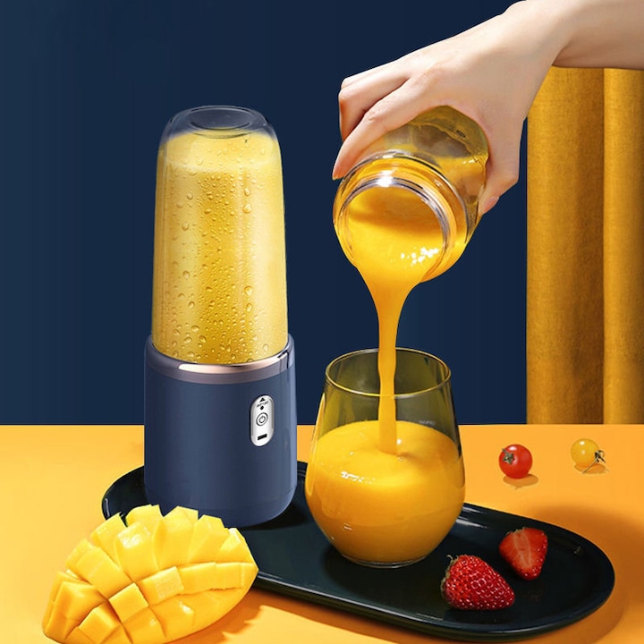 Blender portabil 300ml, 4000mAh, 22.000 RPM, impermeabil, set cu capac dublu, portocalie