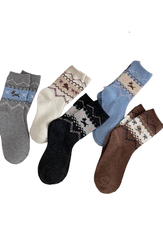 Sosete dama, set de 5 perechi, lungi, groase, iarna, multicolor, din lana