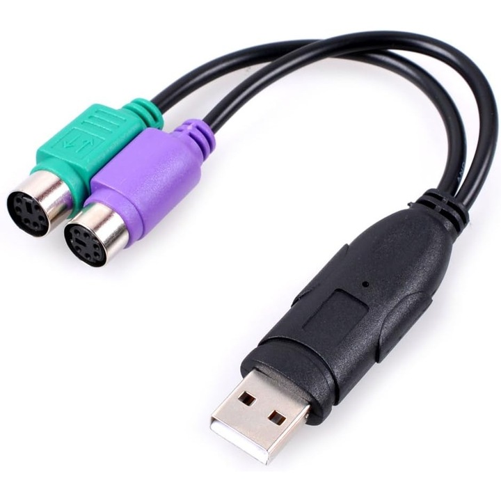 Adaptor PS/2 la USB, 2 porturi PS2, compatibil cu Windows, Mac, Linux, culoare mov