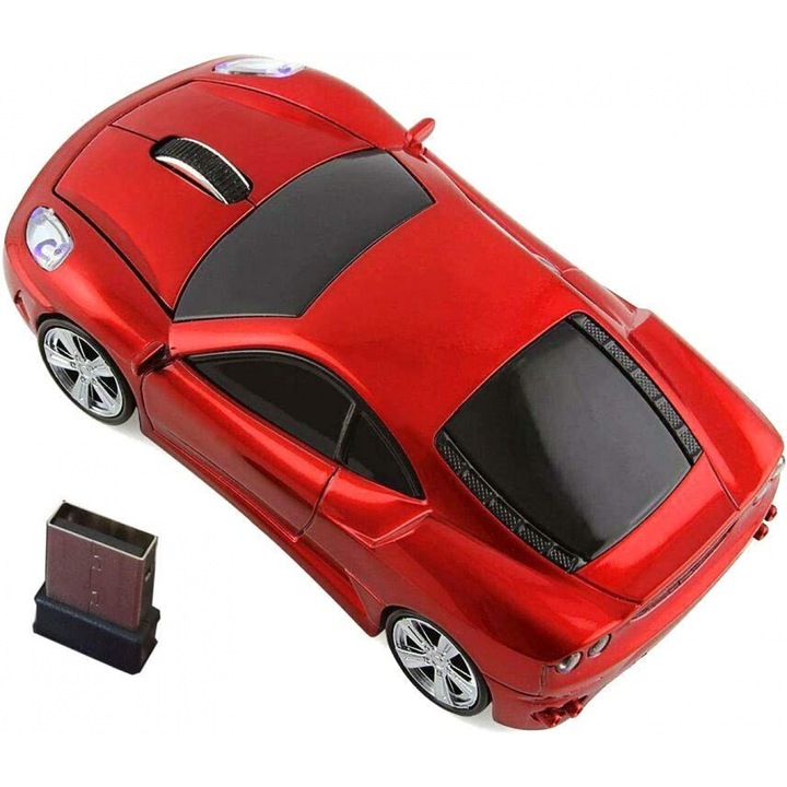 Mouse wireless in forma de masina, 2.4G, design ergonomic, transmisie optica, distanta de operare 10m, pentru PC Laptop