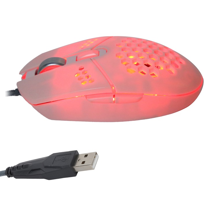 Mouse de gaming G25, roz, iluminare RGB, ajustare DPI 800-2000, cablu 1.5m