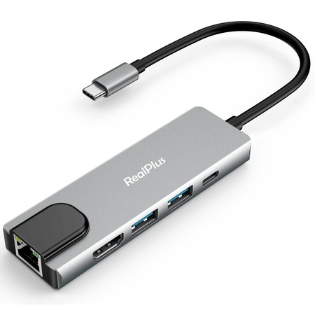 Hub USB-C RealPlus 5-in-1 cu HDMI 4K, Ethernet RJ45, 100W PD, 1 USB 3.0 ...