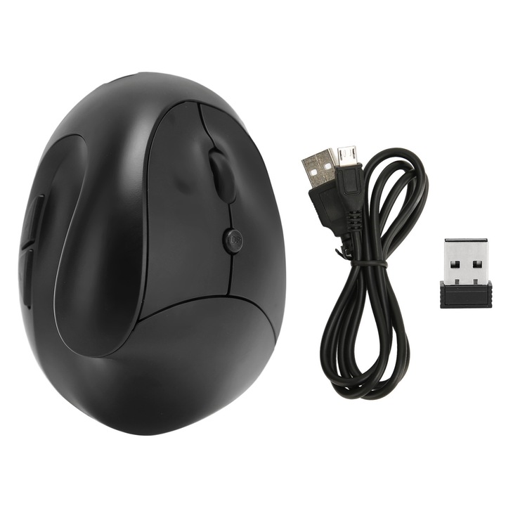 Mouse wireless vertical, 6 butoane, design ergonomic, 800dpi-2400dpi, negru, 10.5x7.5x6.2cm