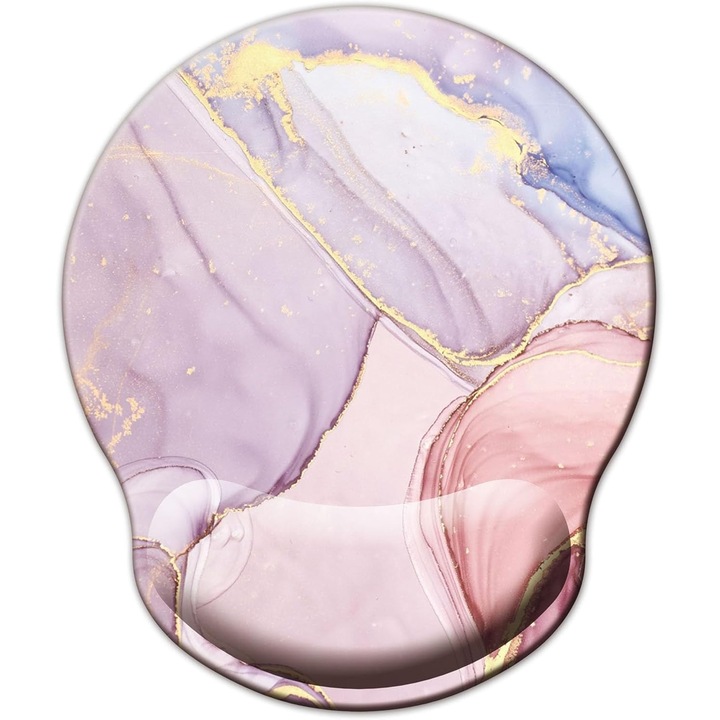 Mouse pad ergonomic cu suport pentru incheietura mainii, 25.1x21.1cm, baza din cauciuc antiderapant, design colorat