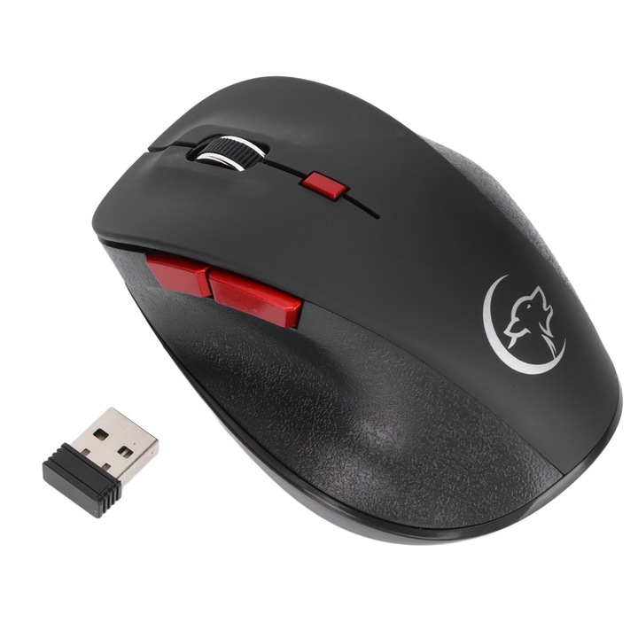 Mouse wireless ergonomic 2.4GHz, 4 setari DPI, 6 butoane, distanta de lucru 10m, negru