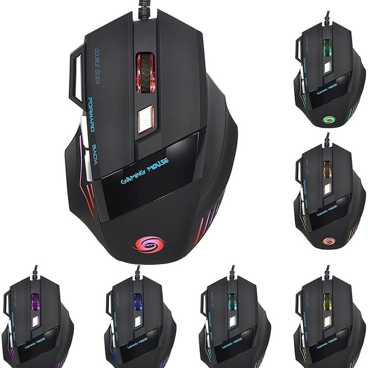 Геймърска мишка с кабел, 5500 DPI, 7 бутона, многоцветна, 59 инча
