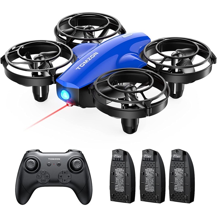 Mini dronă TOMZON, quadcopter RC, protecție elice 360, zbor circular, albastră