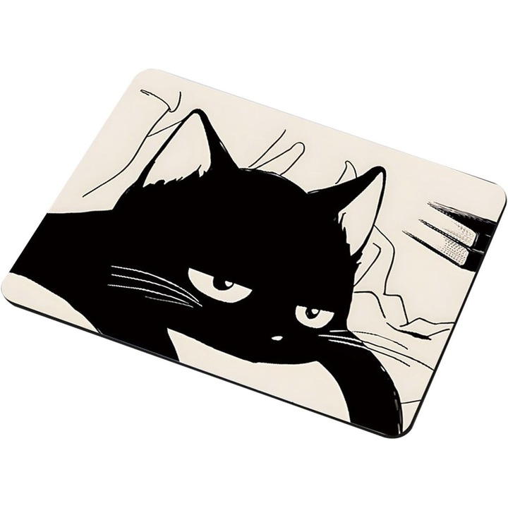 Mousepad cu imprimeu pisica, design amuzant, dimensiuni 260x210x3mm, antiderapant