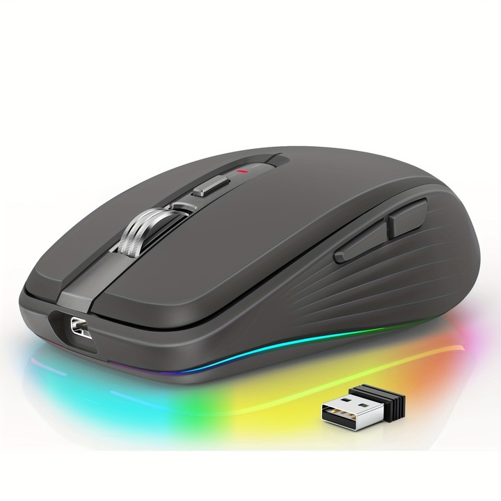 Mouse wireless 2.4G si Bluetooth 5.1, 2400dpi, negru, set complet