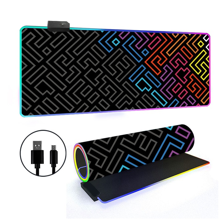 RGB egérpad, 300x600x4mm, LED effektek, összecsukható design, többszínű