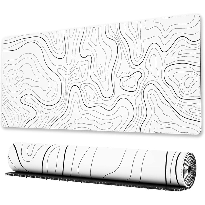 Egérpad TodyJeyHo, topográfiai térkép, csúszásmentes, 31.5x11.8in, fehér