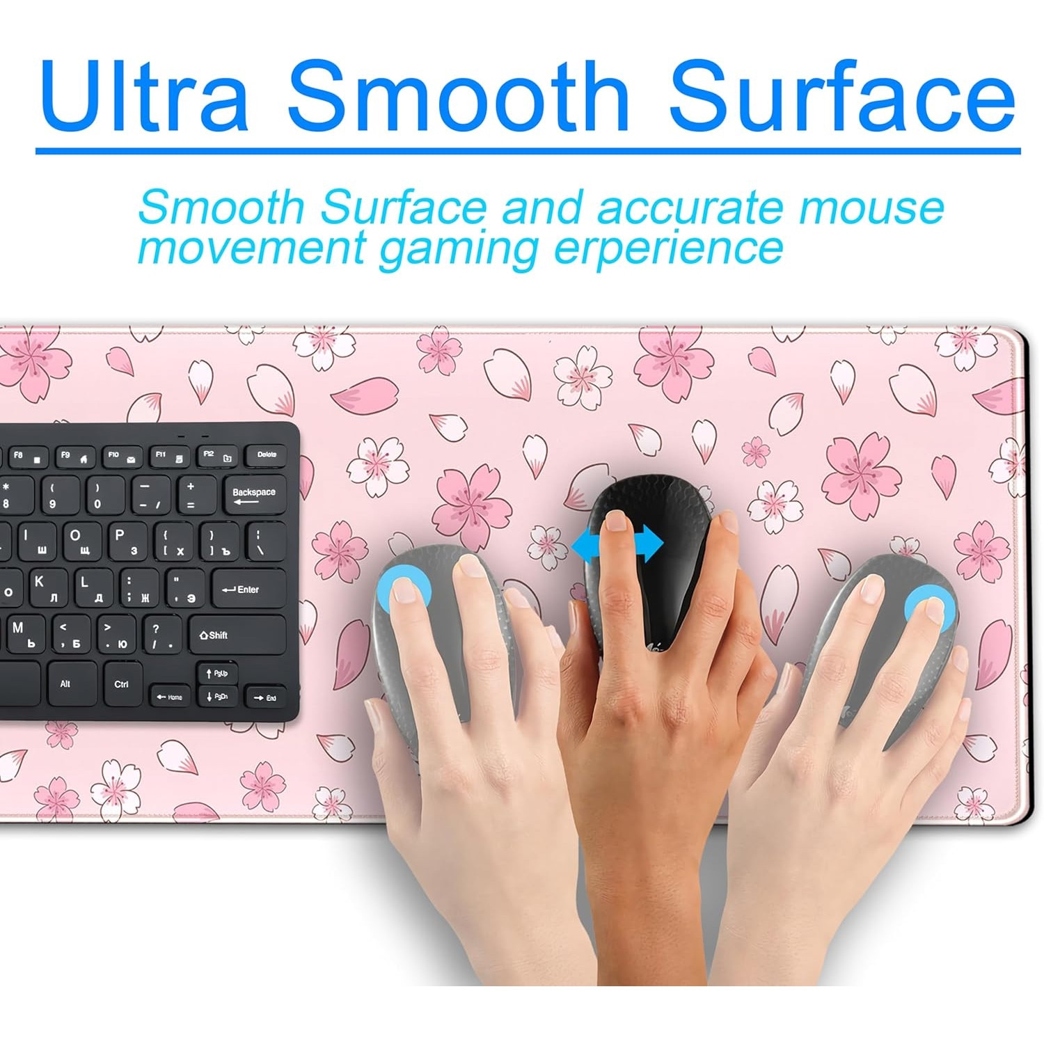 Mousepad Sakura roz XL 80x30cm, grosime 3mm, baza antiderapanta
