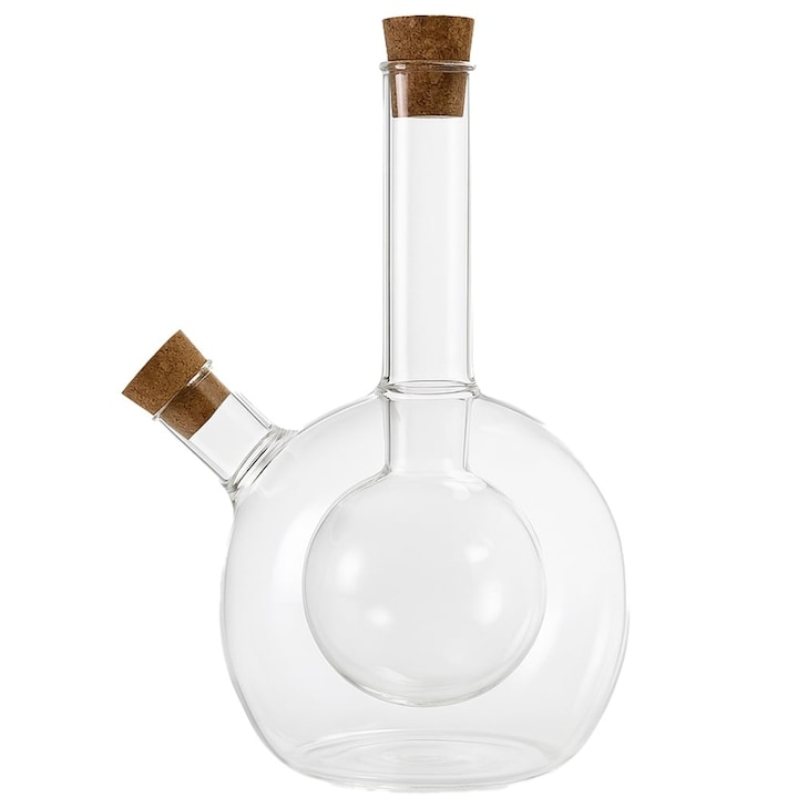 Recipient oliviera din sticla 2 in 1 Pufo Oil pentru lichide, ulei, otet, 350 ml, transparent