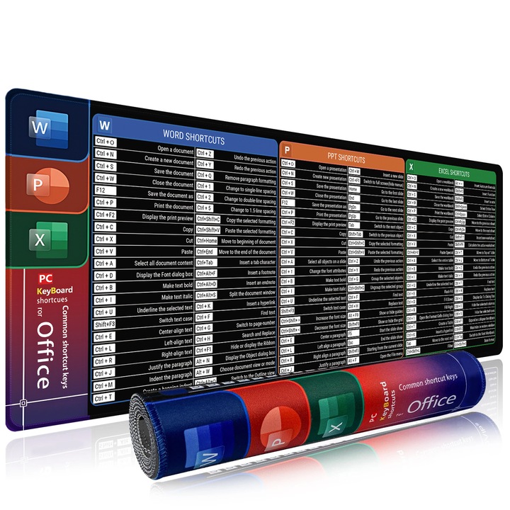 Mousepad cu scurtaturi pentru birou, 300x800x3mm, suprafata ultra-neteda, baza din cauciuc antiderapant, set 1 bucata