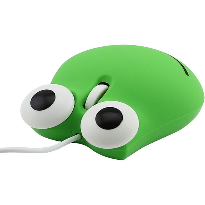Mouse USB pentru copii, forma de broasca, 3 butoane, verde, dimensiuni 9.3x7.5x3.5cm