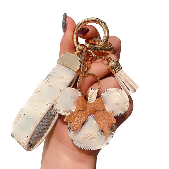 Vintage bőr kulcstartó, egérfej design, 5.2x6cm, többszínű, 9.2cm-es szíjjal