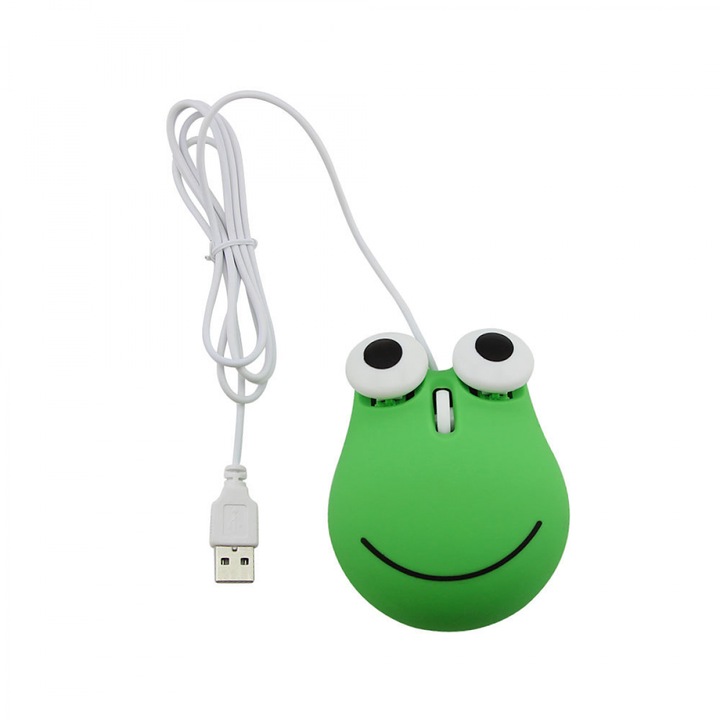 Mouse USB cu Forma de Animal, 1600 DPI, 3 Butoane, Culoare Verde, Dimensiune Medie