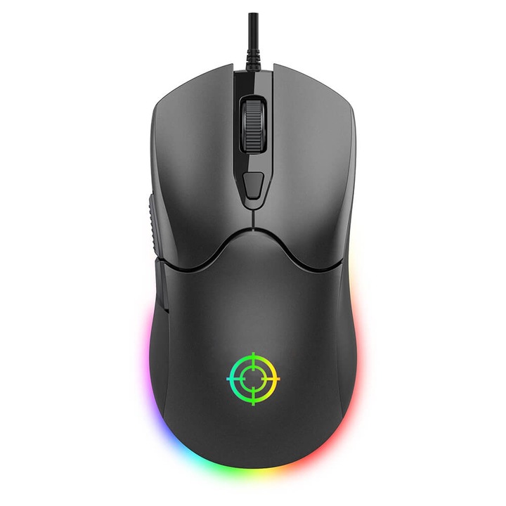RGB gamer egér, 7200 DPI, 6 gomb, ergonomikus kialakítás, 1.75m fonott kábel
