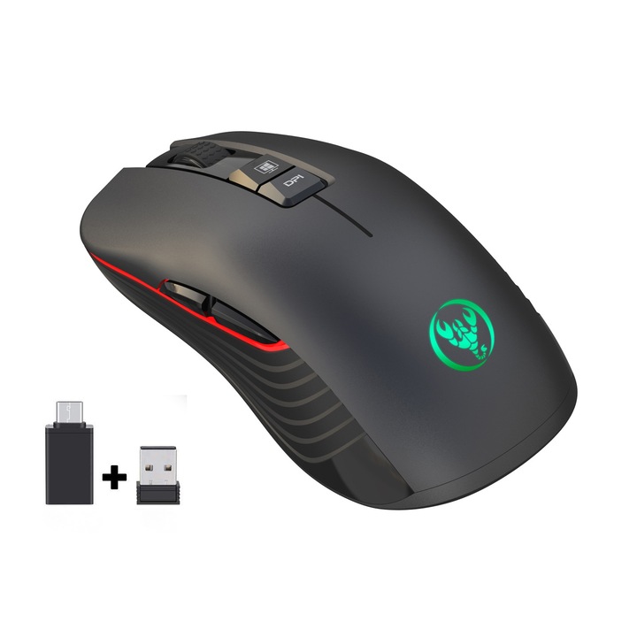 Mouse ergonomic wireless, 2.4G, 3600dpi, design silentios, negru, 12.6x6.6x3.8cm