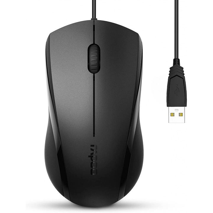 Mouse cu fir N1600, 1000DPI, form ergonomic, culoare neagra mata