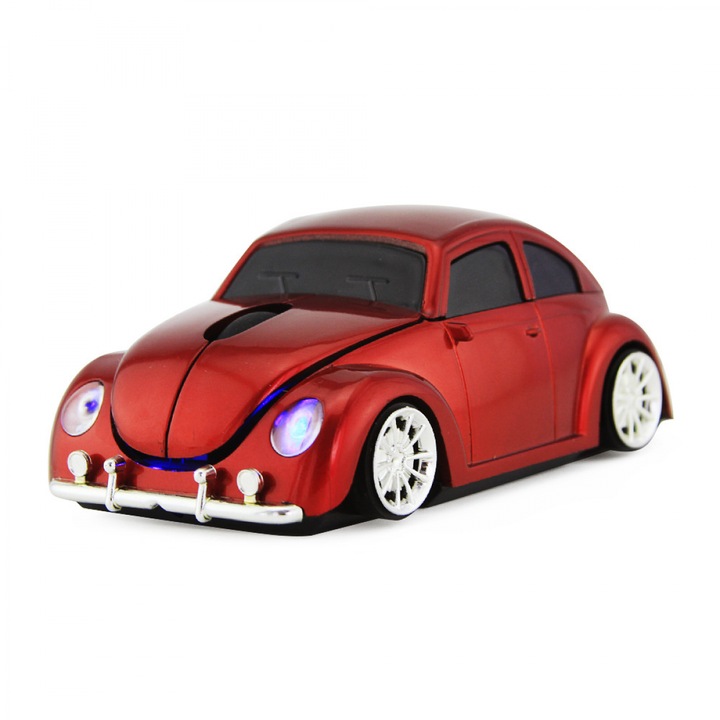 Мишка безжична Volkswagen Beetle, 2.4G, 4.6x2.36x1.69 инча, червена