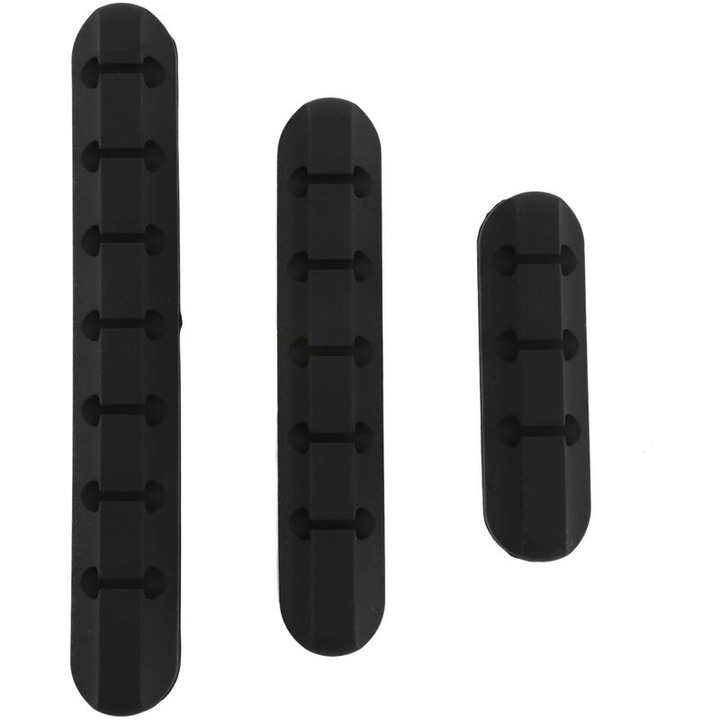 Cleme pentru organizarea cablurilor, set 3 bucati, silicon negru, 13x2x1.5cm